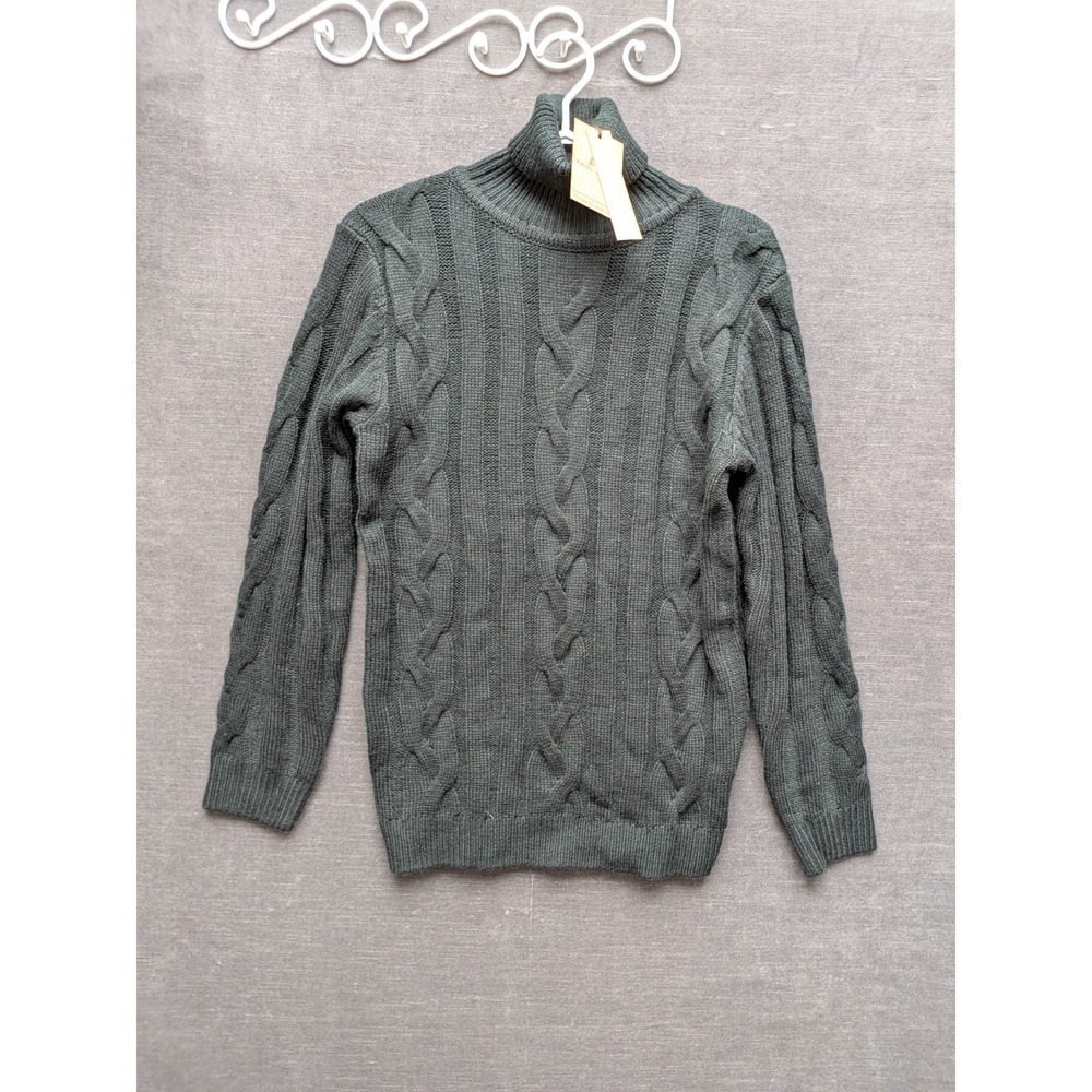 PJ Paul Jones Black Cable Knit Sweater Turtleneck Sophisticated Academia Mens Sm